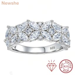 Newshe 925 Sterling Silver Moissanite Rings D VVS1 Marquise Cut Full Paved Flower Eternity Wedding Engagement Ring for Women