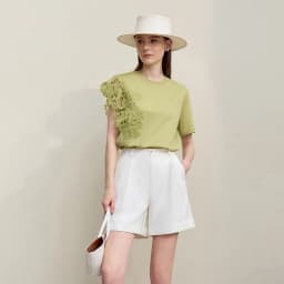 Amii T-shirt 2026 Summer New O-Neck Moisture-Wicking Cotton Tee Asymmetric Lace Loose Short Sleeve T-shirts For Women 12642026