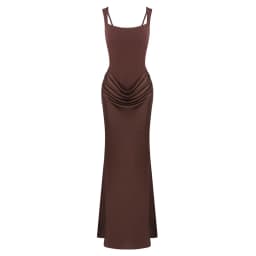 VC Elegant Yellow Bodycon Maxi Dress For Women Square Neck Sleeveless Lace-up Corset Waist Slim Fit Evening Party Long Dresses
