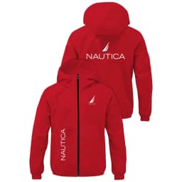 NAUTICA Men Color Block Hooded Windbreaker Jacket, Zip Up Lightweight Hoodie Coat, Casual Outdoor Sports Windproof Outerwear