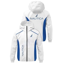 NAUTICA Men Color Block Hooded Windbreaker Jacket, Zip Up Lightweight Hoodie Coat, Casual Outdoor Sports Windproof Outerwear