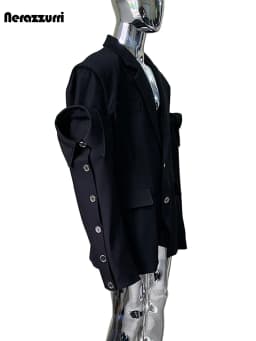 Nerazzurri Spring Autumn Black Oversized Blazers for Men Shoulder Pads Single Breasted Punk Style Fake 2 Piece Menswear Clothes
