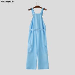 INCERUN Men's Jumpsuits Printing V Neck Sleeveless Straps Rompers For Man Streetwear Loose Pockets Fashion Pants Male Overalls