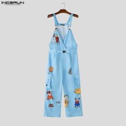 INCERUN Men's Jumpsuits Printing V Neck Sleeveless Straps Rompers For Man Streetwear Loose Pockets Fashion Pants Male Overalls