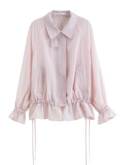 DUSHU Women's 2026 Autumn New Arrival Lyocell Pink Shirt Jacket Drawstring Waist Slim Fit Lightweight Sun Protection Outerwear