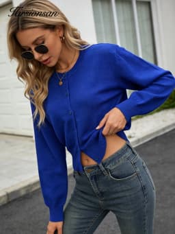 Hirsionsan Spring Autumn New Short Style Women's Cardigan long sleeve Open Front Lightweight soft elegant Knitwear for Ladies