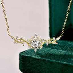 Lnngy Certificated Moissanite Necklace 14K Gold Filled Sophisticated Floral Leaf Pendant Necklaces for Women Wedding Jewelry