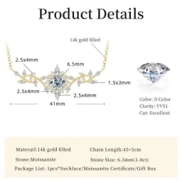 Lnngy Certificated Moissanite Necklace 14K Gold Filled Sophisticated Floral Leaf Pendant Necklaces for Women Wedding Jewelry