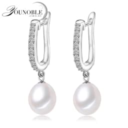 YouNoble Genuine Silver 925 Pearl Earrings Wedding,Natural Freshwater Pearl Drop Earrings Birthday Gift Daughter Pink White