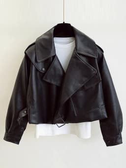FTLZZ New Spring Women Faux Leather Jacket Biker Red White Coat Turndown Collar PU Motorcycle Jackets Loose Streetwear Outerwear