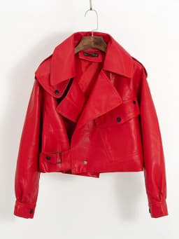 FTLZZ New Spring Women Faux Leather Jacket Biker Red White Coat Turndown Collar PU Motorcycle Jackets Loose Streetwear Outerwear