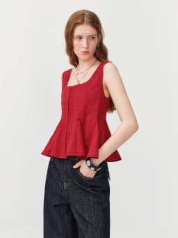 FSLE 2026 Summer Women's Red Lace Sleeveless Blouse with Waist-Defining Fit for Beach Vacations and Summer Getaways