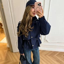 Women Lace Hem Cropped Trench Jacket Stand Collar Epaulet Gold Button Closure Drawstring Waist Coat Casual Ladies Outerwear