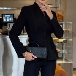 Women Natural Shoulder Blazer V Neck Single Breasted Cowboy Cotton Waist Cinched Jacket Autumn NEW Elegant Commute Office Outfit