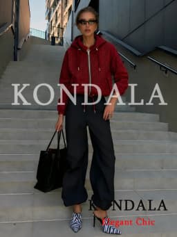 KONDALA Women Casual Trendy Plaid Jacket Hooded Zipper Pockets Jacket New Fashion 2026 Early Fall Winter High Street Cool Jacket