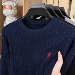 Autumn Winter Men Long-Sleeved Knitwear Round Neck Horse embroidery No Pilling No Fading Versatile Leisure Sweater Fashion tops