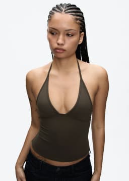 Tank Deep V Halter Neck Camisole, Slim Fit Short Crop Top, Tight-Fitting Waist-Cinching Backless Tank Top, Versatile Outerwear Solid Color Base Shirt