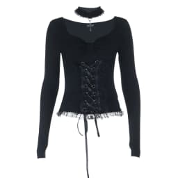AltGoth Fairycore Grunge Gothic Corset T-shirt Women Aesthetic Vintage Dark Sweet Lace Patchwork High Waist Bandage Tee Tops
