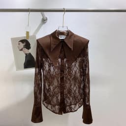 TWOTWINSTYLE Mesh Spliced Lace Slimming Sexy Blouse for Women Lapel Collar Long Sleeve Patchwork Sheer Casual Blouses Female New