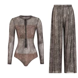 Women's Long Sleeve Swimwear Sunscreen One Piece Swimsuit High Elastic Thickened Mesh Loose Pants SPF35+ New Fitness Beachwear
