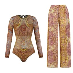 Women's Long Sleeve Swimwear Sunscreen One Piece Swimsuit High Elastic Thickened Mesh Loose Pants SPF35+ New Fitness Beachwear