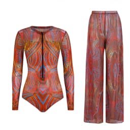 Women's Long Sleeve Swimwear Sunscreen One Piece Swimsuit High Elastic Thickened Mesh Loose Pants SPF35+ New Fitness Beachwear