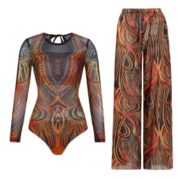 Women's Long Sleeve Swimwear Sunscreen One Piece Swimsuit High Elastic Thickened Mesh Loose Pants SPF35+ New Fitness Beachwear