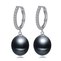 Wedding Natural White Pearl Earrings Woman,925 Silver Black Freshwater Hoop Pearl Earrings Jewelry Wife Gifts Pink