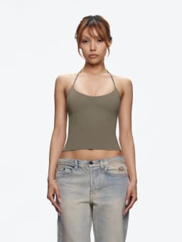Tank Top with Multiple Colors and Tie Straps, Metal Accessories, Hollow Back Design, Slim Fit, Backless Top, Suitable for Layering or Wearing Alone, U-Neck Tank Top