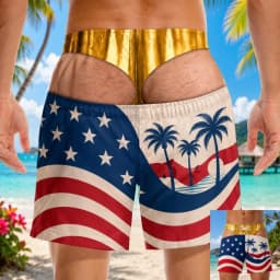 Funny Men Swim Trunks Blue Stripe Pattern Fake Buttock Swim Trunks for Men Beach Shorts Hawaii Theme Style Beach Shorts Fun Gift