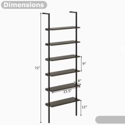 6-tier Ladder Shelf 72 Inches Industrial Wall Mounted Bookshelf Oak
