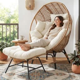 Indoor Outdoor Egg Chair with Ottoman Thick Cushioned Lounge with Footrest 440lbs for Patio Balcony Bedroom Sunroom, Customized