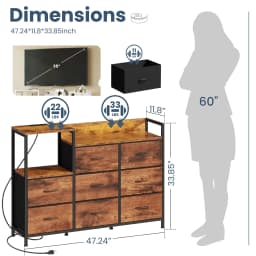 JHK Cabinet With 8 Fabric Drawers TV Stand Metal Frame With Charging Station Entertainment Center TV Storage Display Furniture
