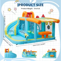 14FT Kids Bounce House With Slide & 450W Blower, 12-in-1 Inflatable Water Bouncer For Backyard Indoor Outdoor Party Castle Play