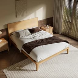 Full Size Bamboo Platform Bed, Mid-Century Modern Bed Frame with Tall Headboard, Solid Sustainable Bedframe, Customized