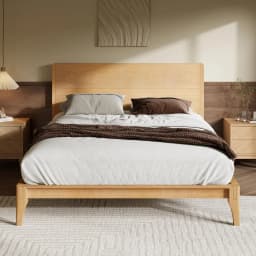 Full Size Bamboo Platform Bed, Mid-Century Modern Bed Frame with Tall Headboard, Solid Sustainable Bedframe, Customized