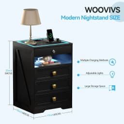 Night Stand Set 2 with Gun Drawer for Livingroom, Modern Nightstand with Wireless Charging Station for Bedroom, Customized