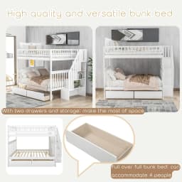 Full Over Full Bunk Bed with Drawers Stairs Storage Shelves Wood Frame for Kids Teens Adults Bedroom Furniture, Customized