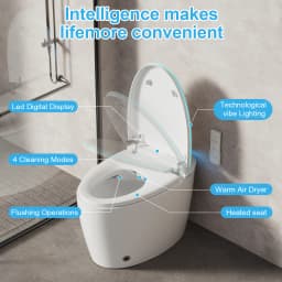 Smart Bidet Toilet Auto Open Lid Seat, Instant Heat, Warm Dryer, RGB Light, Female Rear Wash, Remote & Foot Flush