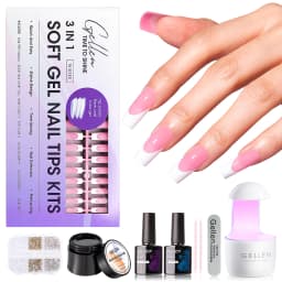 GELLEN Gel Nail Kit Press On Nails French Tip UV Lamp Solid Glue Gel Charms Pink Short Square Manicure Extension Set DIY Tools