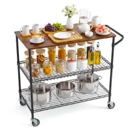 3-Tier Kitchen Island Cart With Wheels, 35.43in Heavy Duty Microwave Stand, Wood Top, Locking Utility Storage Cart For Home Bar