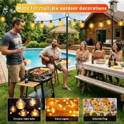 8 Pack Thickened Metal String Light Poles,10FT & 120Inch with Ground Fork Outdoor Hanging Post for Christmas Patio Garden Backyard Yard Festoon Globe String Lights Holder Outside Holiday Decor Accessories