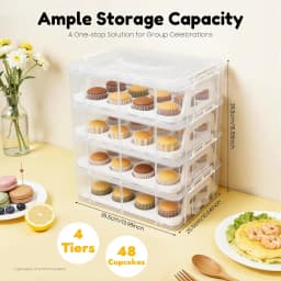 4-Tiers Cupcake Carrier, Cupcake Holder, Cupcake and Brownie Storage Container, Stacking Cupcake Storage Container Store up to 48 Cupcakes