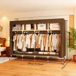 Spacious Closet Organizer for Dorm 8-Total Storage Areas, Sturdy 16mm Metal Tube Wardrobe with Dustproof Cover (78.7x17.7x66.9in
