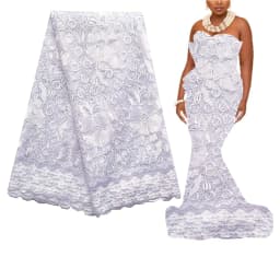 5 Yards African Lace Fabric 2026 High Quality Lace Tulle French Fabric Embroidered White Gold Nigerian Lace Fabrics for Wedding