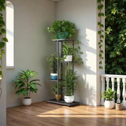 4-Tier Metal Plant Stand for Indoor Outdoor Use, Corner Shelf for Garden Balcony Living Room Patio