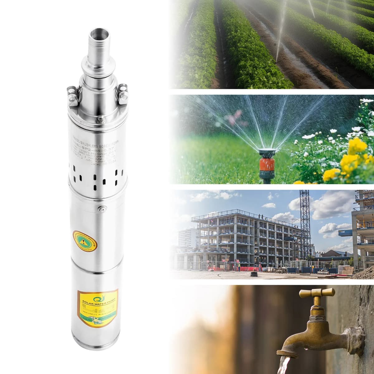 24V 370W Deep Well Pump Stainless Steel Water Pump 2850RPM for Irrigation, Landscaping, Cleaning, Water Supply