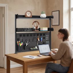 37" Clamp-on Pegboard with Accessories, No Drill Desk Shelf, 2-Tier Organizer with Hooks & Tray, Space Saving Storage Rack for Home Office & Dorm
