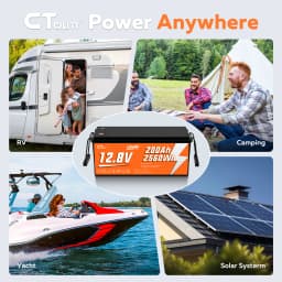 CTOLITY 2560Wh 12V 200Ah LiFePO4 RV Battery Low Temp Cutoff - Built-in 200A BMS - Deep Cycle for Camper, Trolling Motor RV