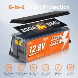 CTOLITY 2560Wh 12V 200Ah LiFePO4 RV Battery Low Temp Cutoff - Built-in 200A BMS - Deep Cycle for Camper, Trolling Motor RV
